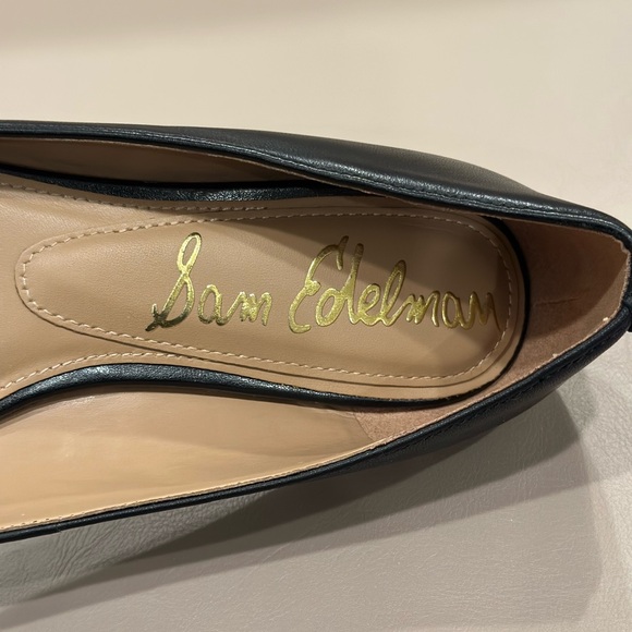 Sam Edelman Black Pointed Leather Flats with Gold Horsebit - Picture 2 of 7